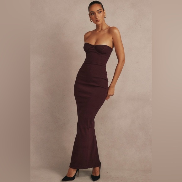 House of CB 'Lucia' Grape Starpless Corset Maxi Dress wine burgundy NWOT size L - Picture 3 of 10